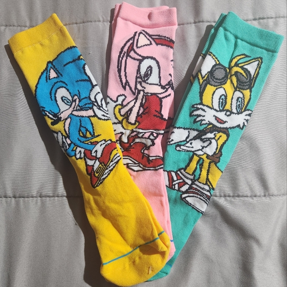 Yellow and Pink Cartoon Character Socks